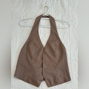 Mahina Brown Halter Backless Tank Top